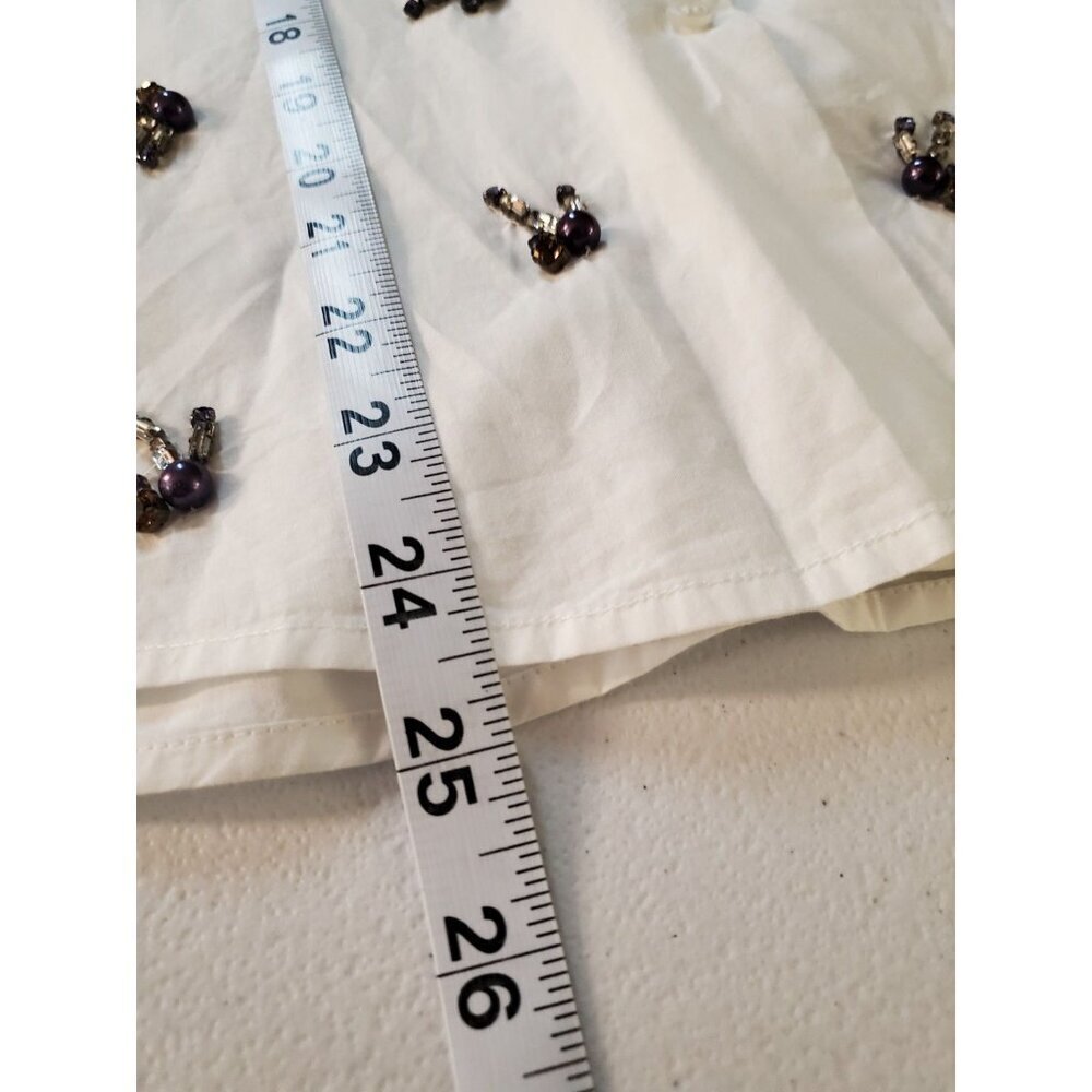 Anthropologie Dhruv Kapoor Embellished White Button Up Shirt Luxury Designer M - Picture 10 of 13
